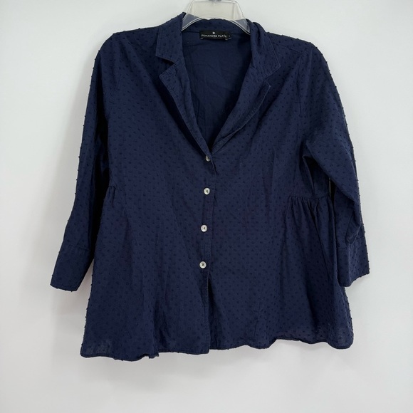 Pomander Place Tuckernuck Scarlett Top Womens Large Blue Swiss Dot Button down - Picture 10 of 10